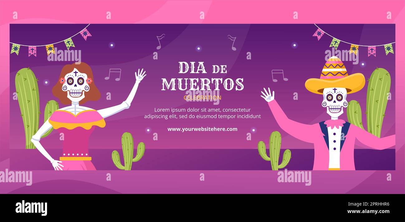 Dia De Los Muertos o giorno della copertina morta modello Cartoon disegnato a mano Illustrazione Foto Stock