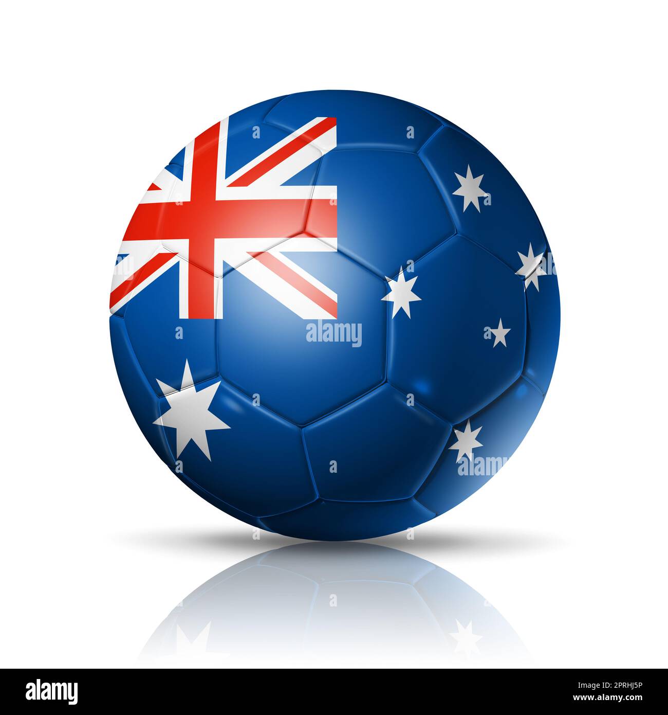 3D pallone da calcio con bandiera della squadra australiana, calcio 2022. Isolato su bianco con percorso di clipping. Illustrazione Foto Stock