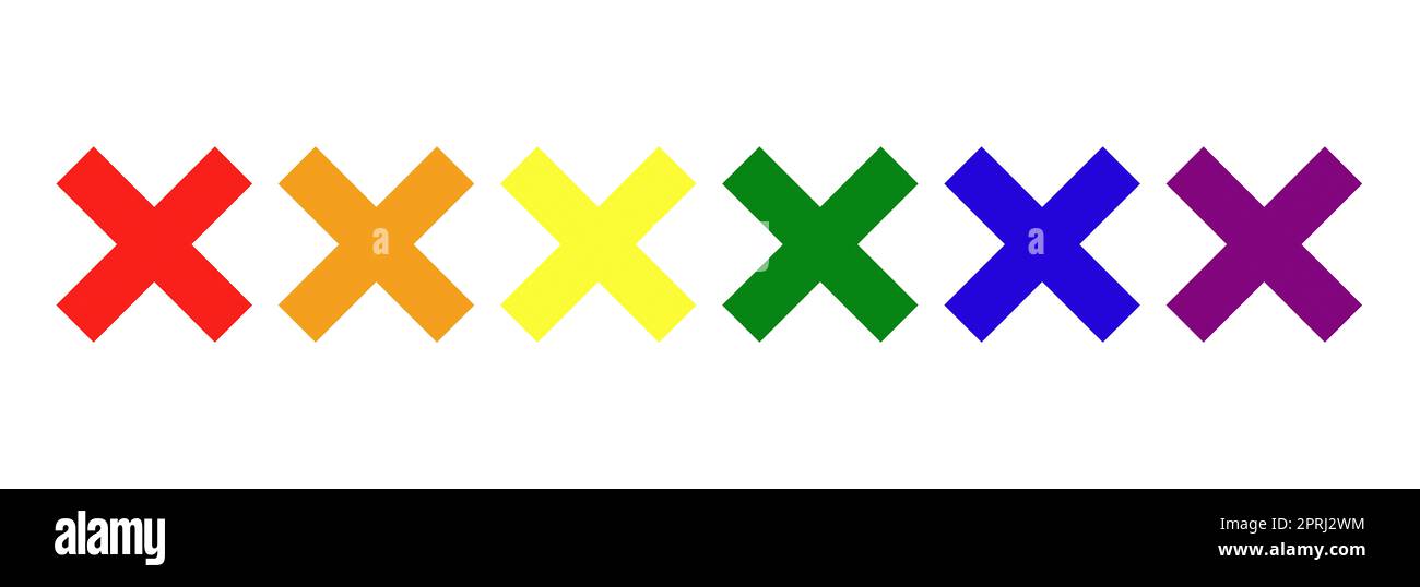 LGBT PRIDE elemento grafico arcobaleno con lettere x in fila, isolato colorato forma geometrica Foto Stock