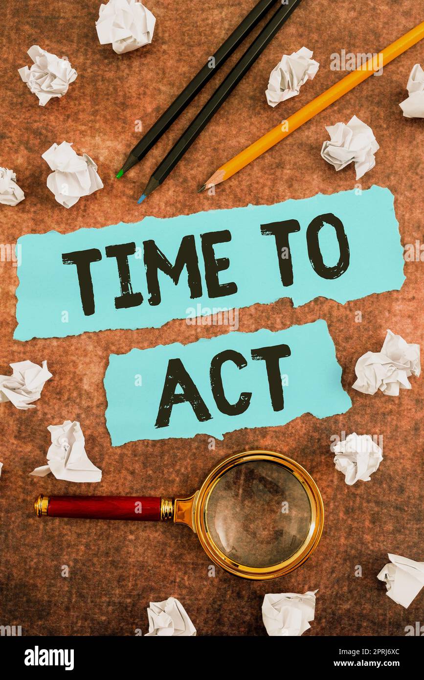 Testo che mostra il tempo di inspirazione per agire. Parola per fare ora Risposta immediatamente qualcosa deve essere fatto Foto Stock
