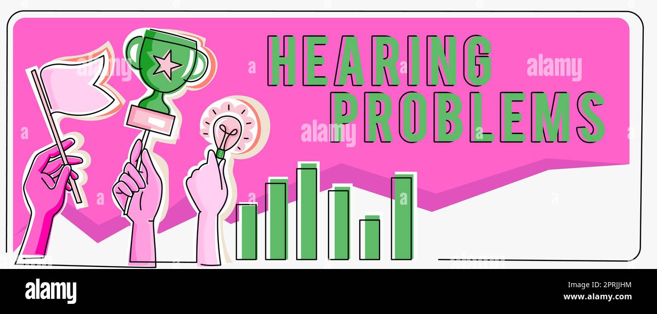 Segnale di testo che mostra la problemsis uditiva, parziale o totale incapacità di ascoltare i suoni normalmente. Il concetto di Internet è un'incapacità parziale o totale di suonare normalmente Foto Stock