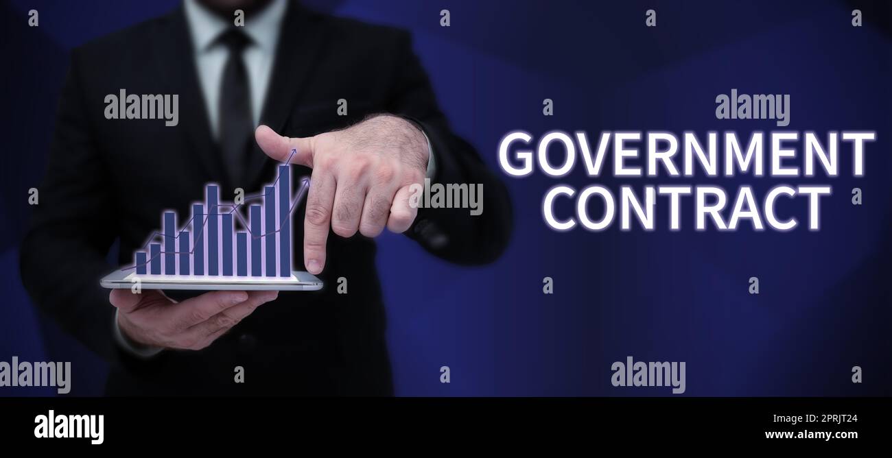 Firma scritta a mano Contratto governativo. Processo del contratto di concetto del Internet per vendere i servizi all'amministrazione Foto Stock