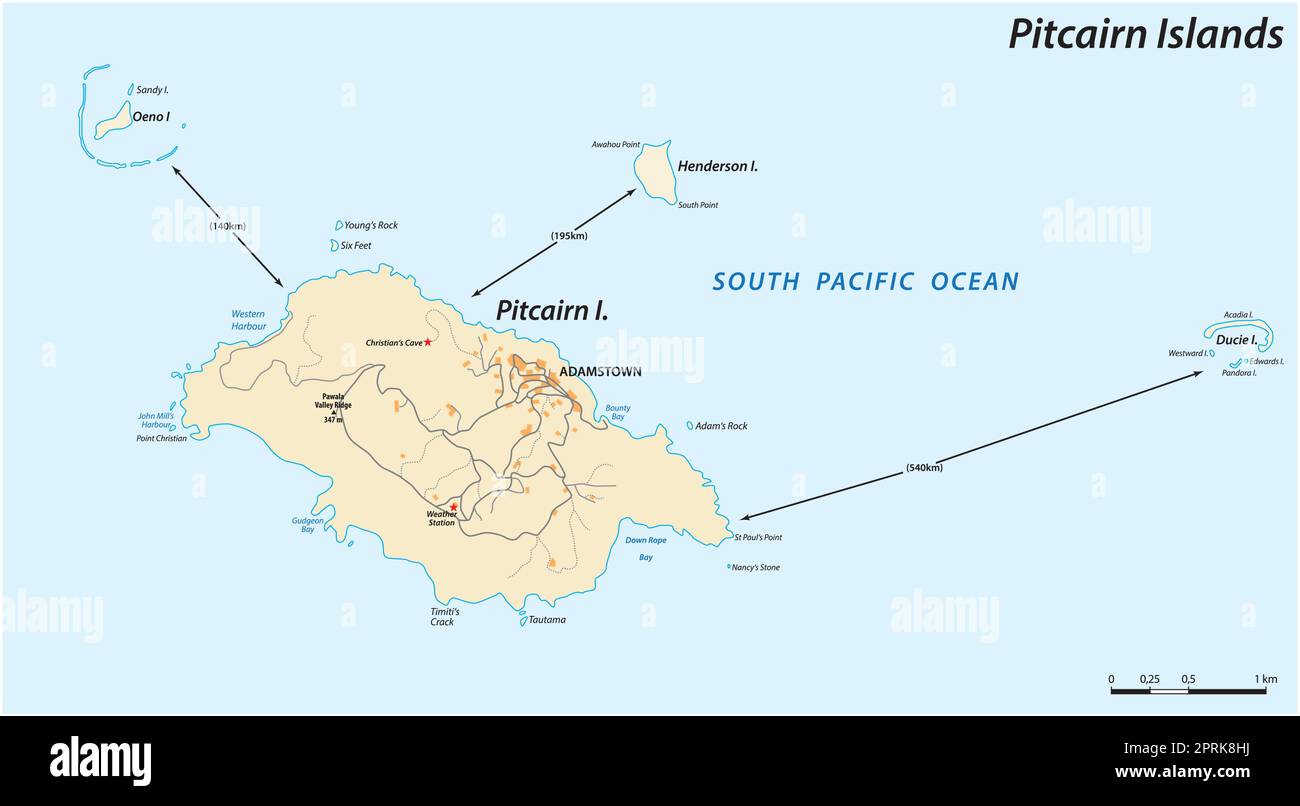 Mappa vettoriale del territorio britannico d'oltremare Isole Pitcairn Illustrazione Vettoriale
