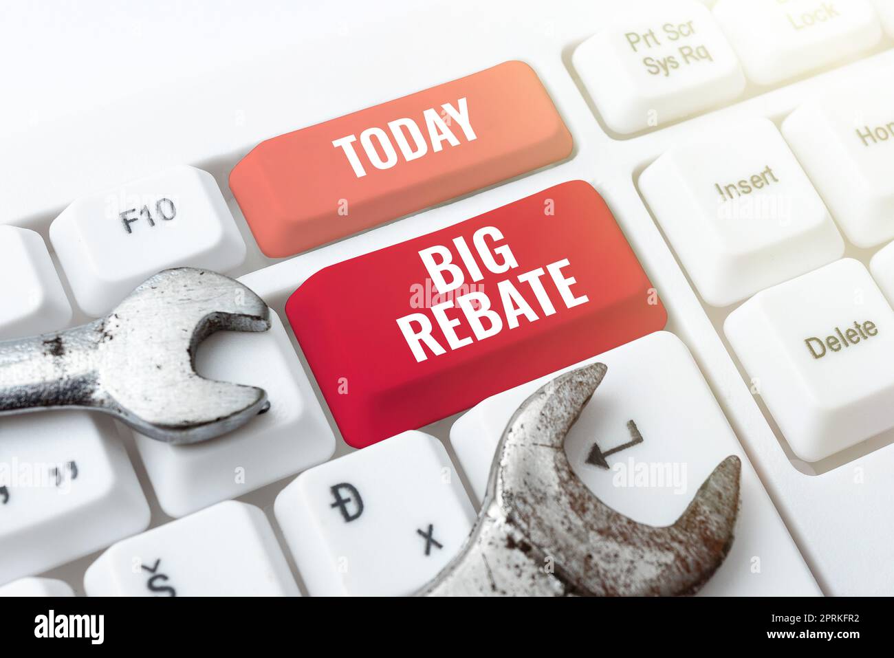 Scrittura a mano segno di sconto grande, concetto di Internet grandi premi che possono ottenere quando si è impegnati a una promozione speciale Foto Stock