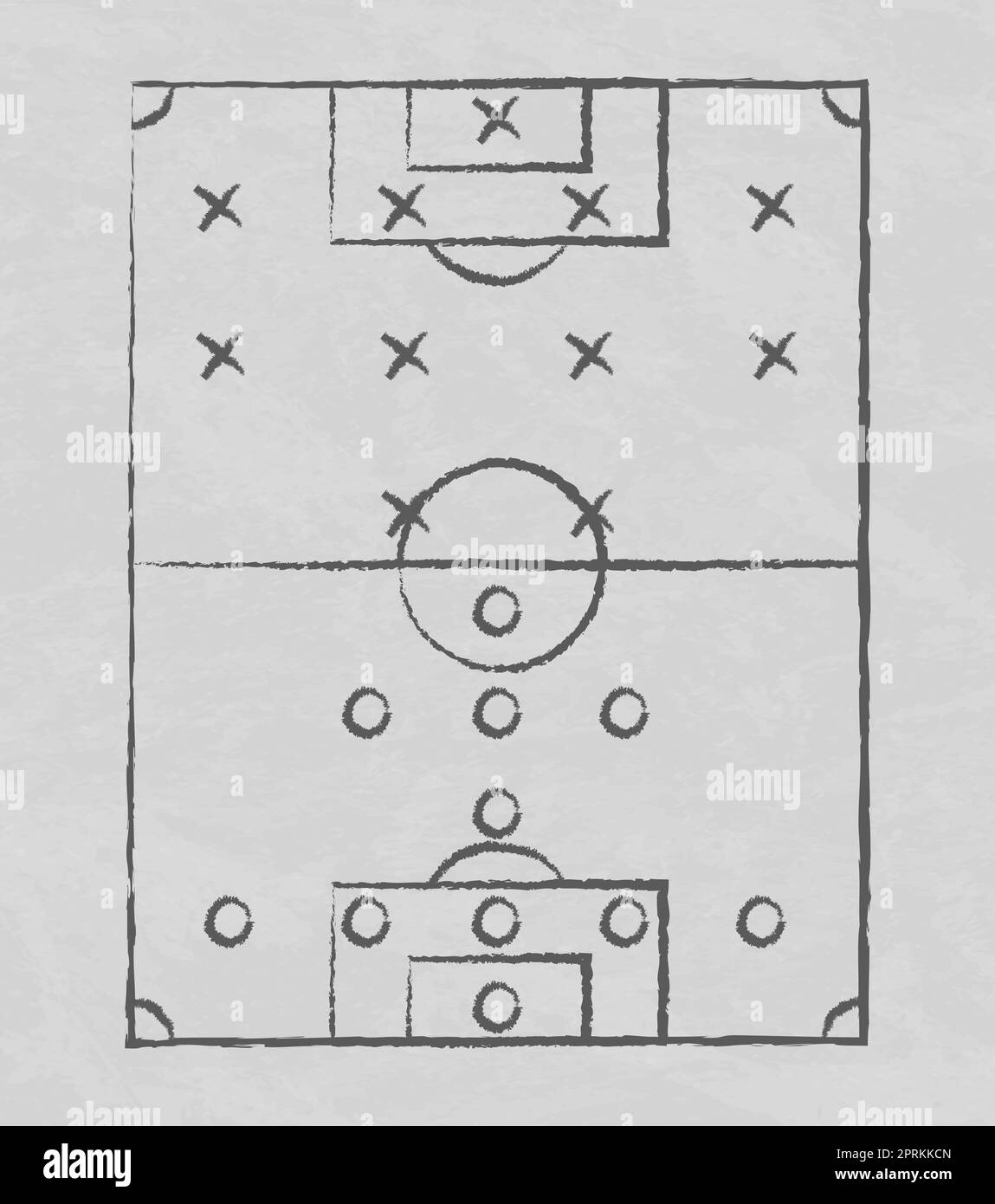 Tattiche di calcio e calcio disegnate con gesso, marcatore su una lavagna bianca - illustrazione vettoriale Foto Stock