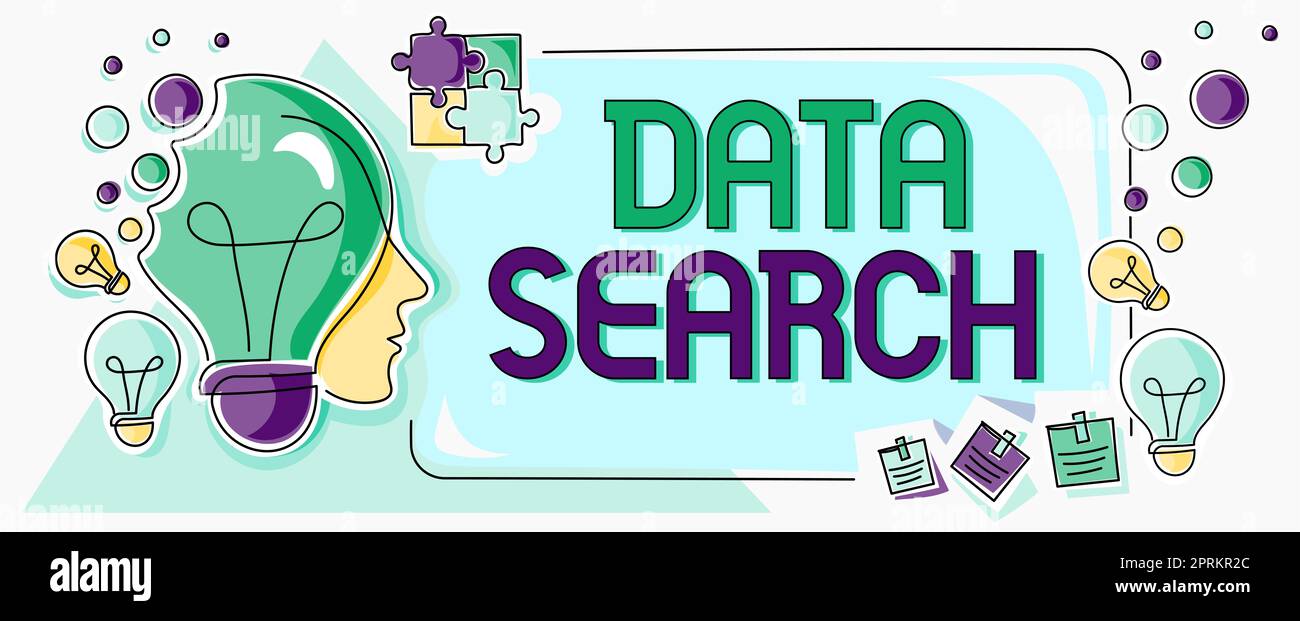 Visualizzazione dei dati di segno Ricerca, concetto significato raccoglie e riporta le informazioni contiene termini specificati Foto Stock