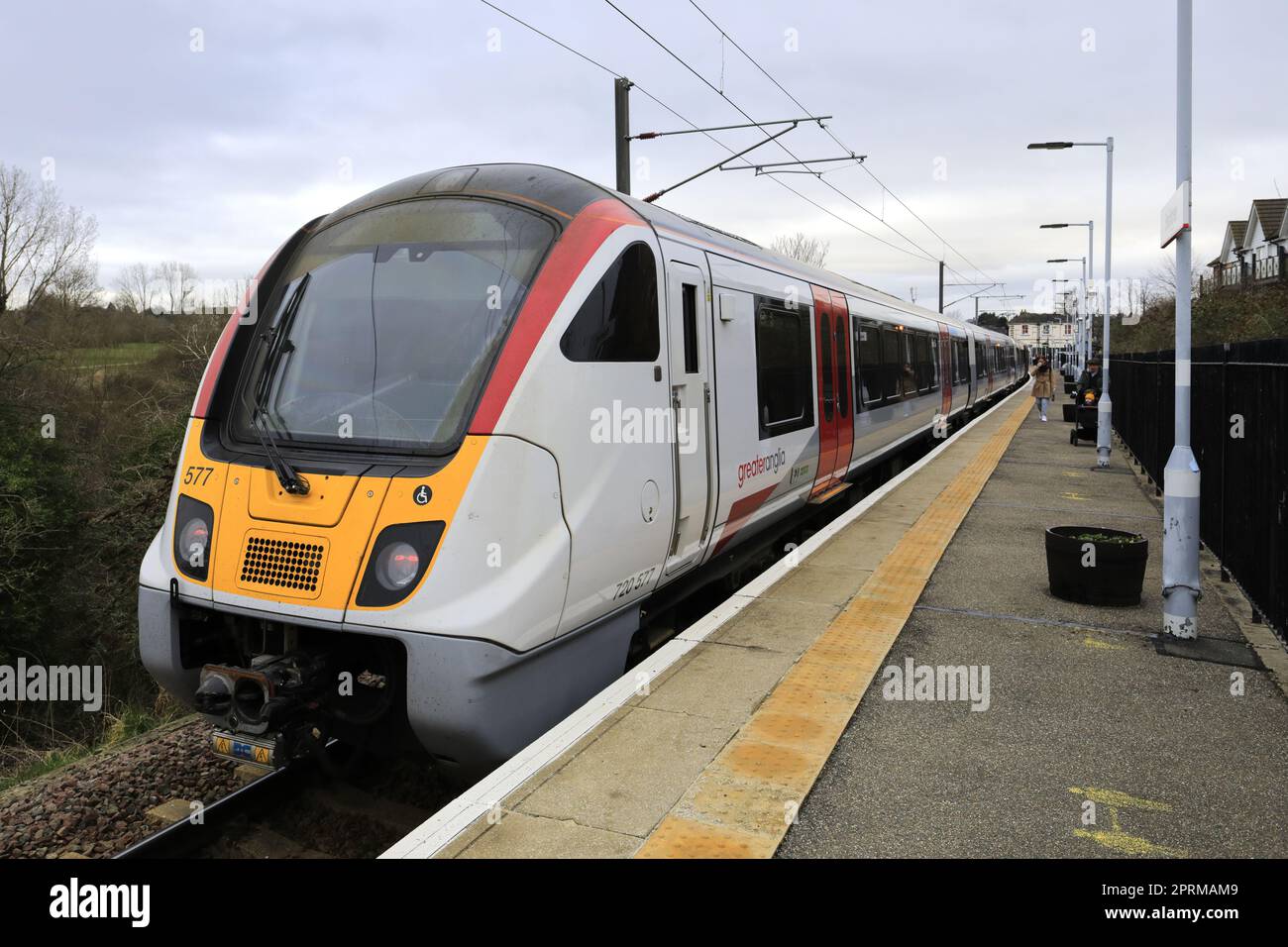 Greater Anglia treno 720577 Braintree stazione ferroviaria, Essex, Inghilterra, Regno Unito Foto Stock