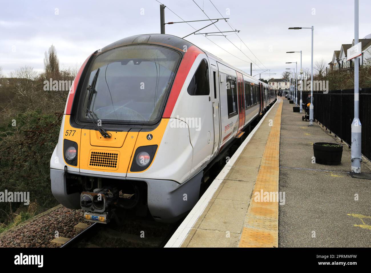Greater Anglia treno 720577 Braintree stazione ferroviaria, Essex, Inghilterra, Regno Unito Foto Stock