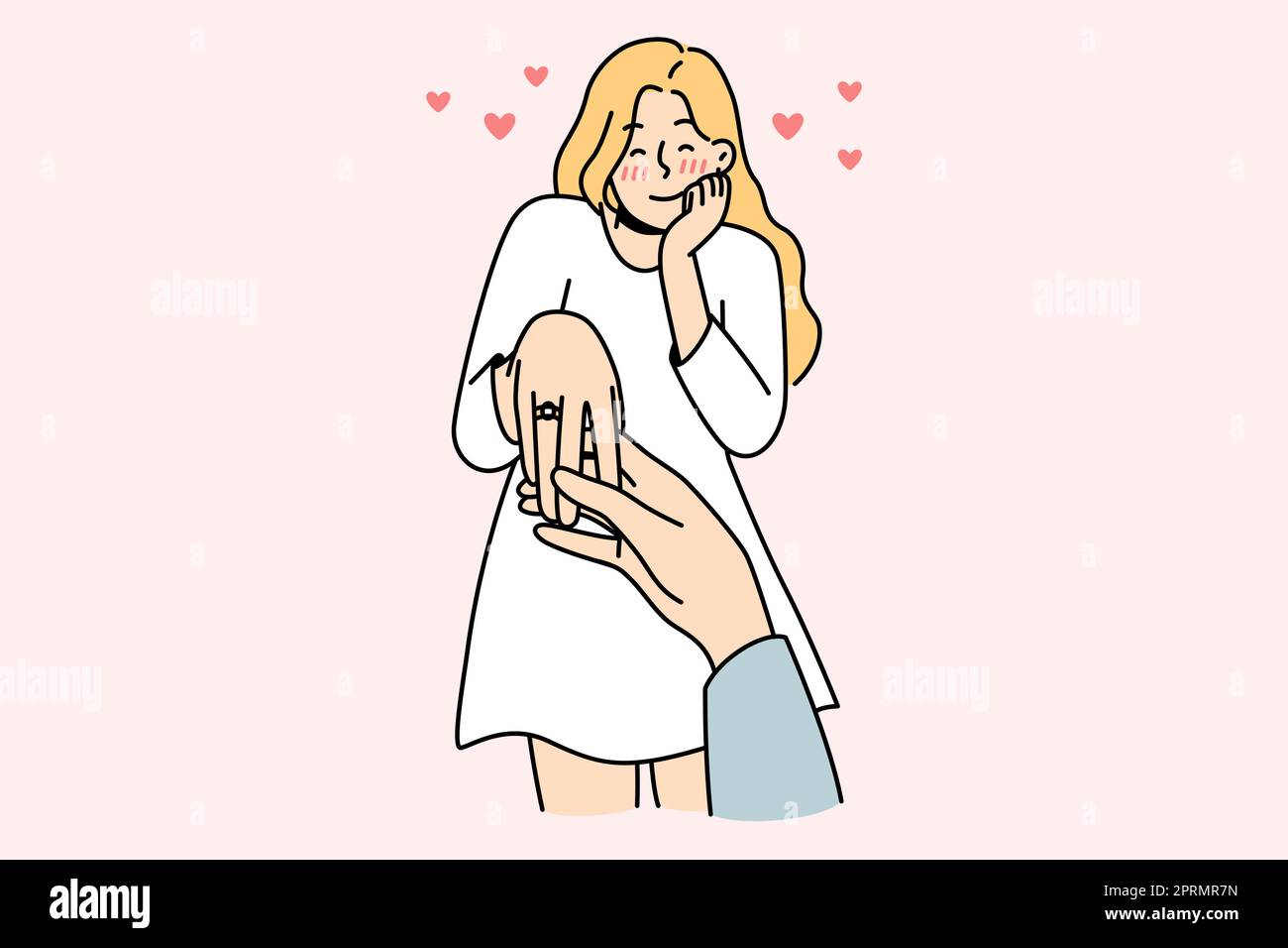 Donna felice con anello su dito Illustrazione Vettoriale