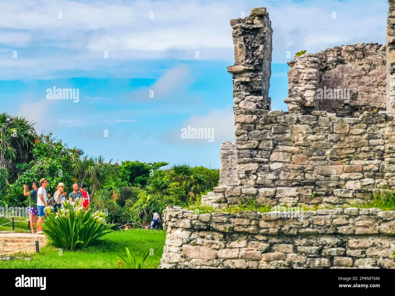 Antiche rovine di Tulum sito maya tempio piramidi artefatti seascape Messico. Foto Stock