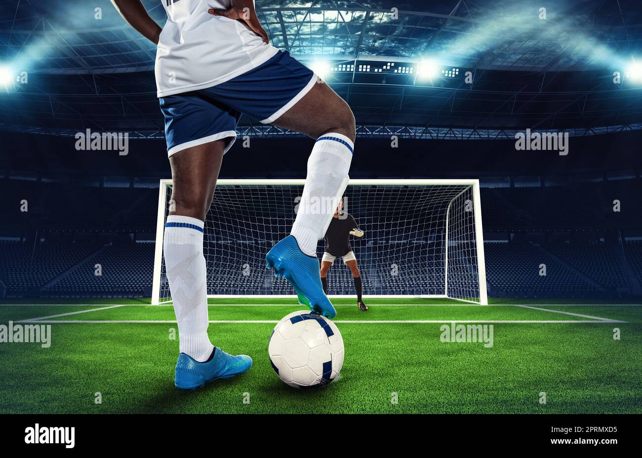 Giocatore di calcio pronto a calciare un calcio di punizione durante la partita Foto Stock