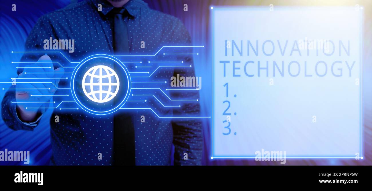 Segno che mostra innovazione tecnologia, Internet concetto Nuova idea o metodo di natura tecnica o scientifica Foto Stock
