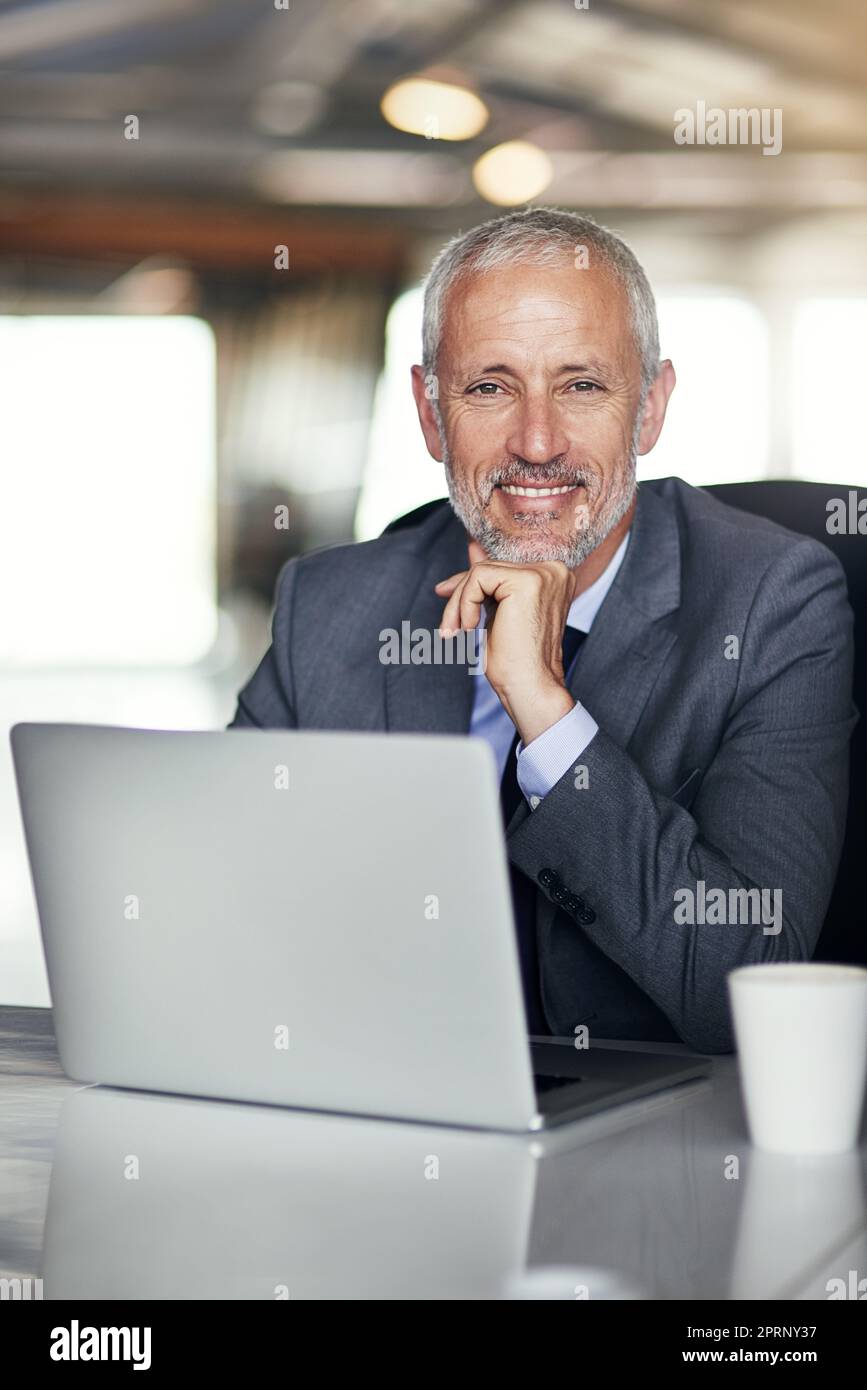 Im che si prende cura del business. Ritratto corto di un uomo d'affari maturo che lavora nel suo ufficio. Foto Stock