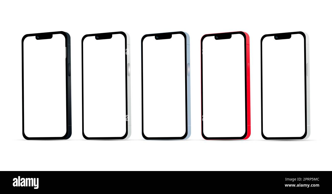 Novità, gadget moderno per smartphone versione 14, set di 5 pezzi, nuovi colori originali, modello per web design su sfondo bianco - Vector illustre Foto Stock Novità, gadget moderno per smartphone versione 14, set di 5 pezzi, nuovi colori originali, modello per web design su sfondo bianco - Vector illustre Foto Stock