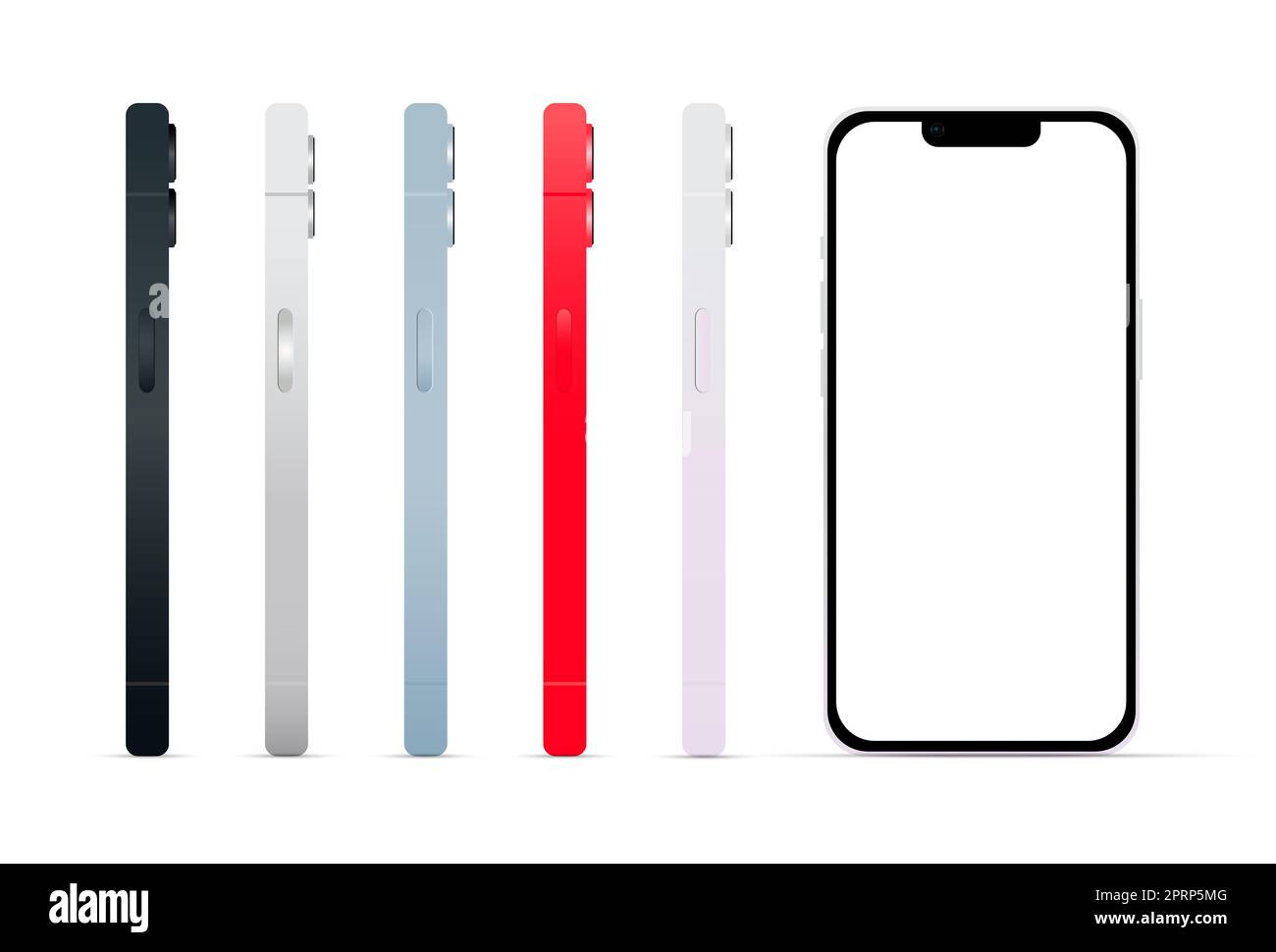 Novità, gadget moderno per smartphone versione 14, set di 5 pezzi, nuovi colori originali, modello per web design su sfondo bianco - Vector illustre Foto Stock Novità, gadget moderno per smartphone versione 14, set di 5 pezzi, nuovi colori originali, modello per web design su sfondo bianco - Vector illustre Foto Stock