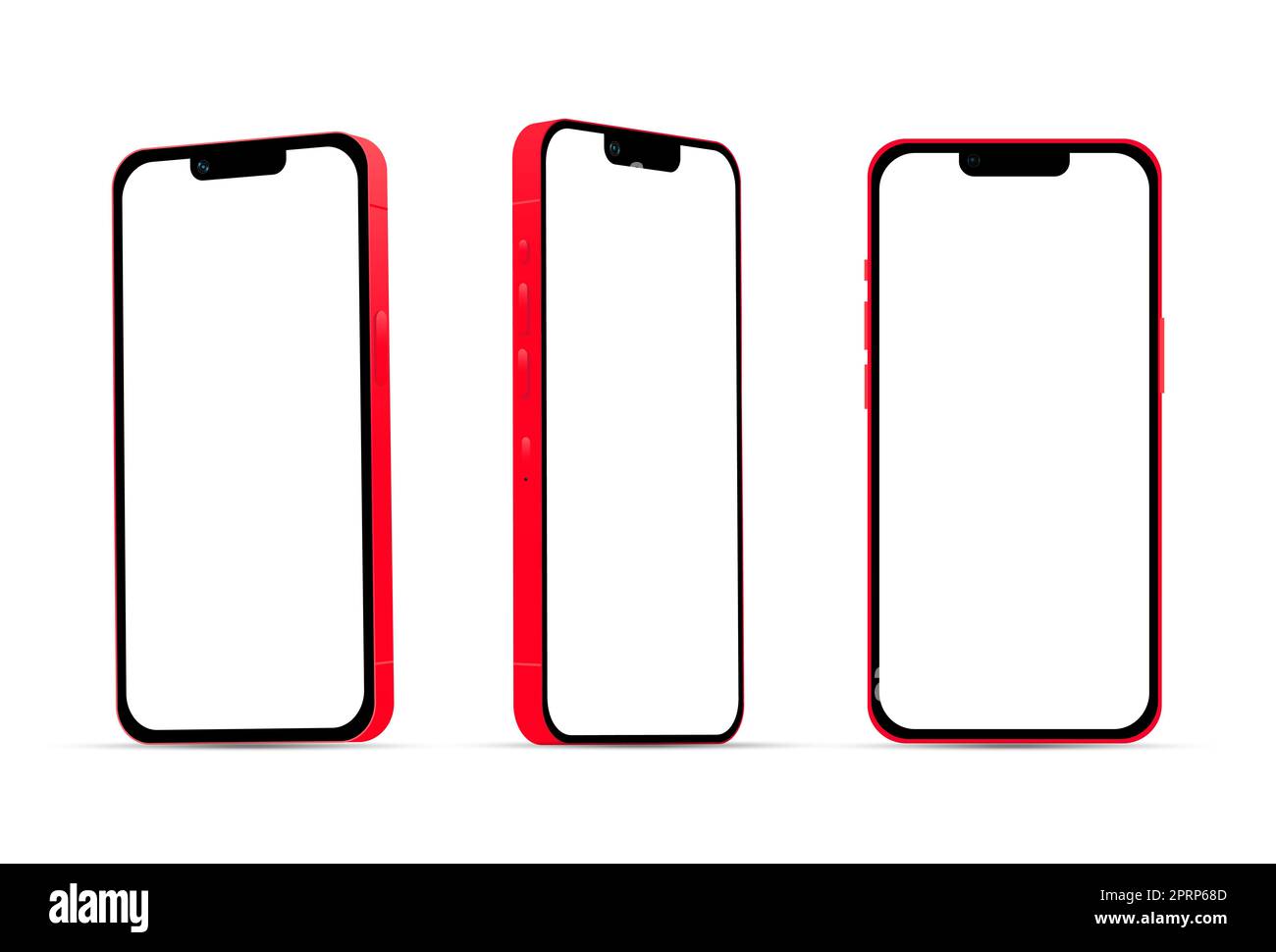 Modelli Red smartphone 14, nuovo settore IT, mockup per il web design su sfondo bianco - illustrazione vettoriale Foto Stock