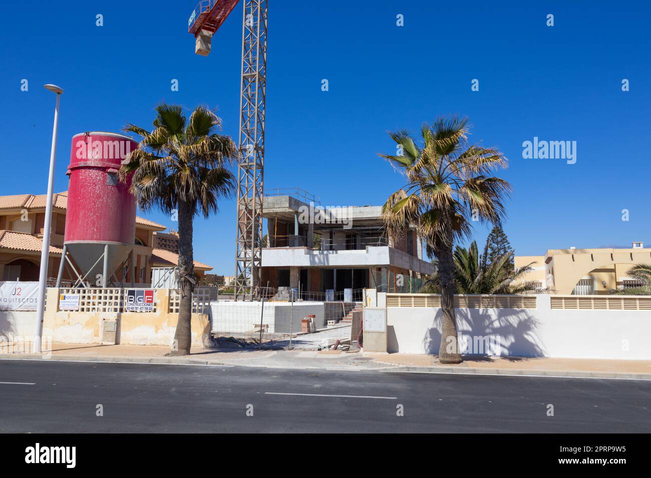 Lavori di costruzione di un chalet spagnolo, roquetas de mar, almeria, spagna Foto Stock