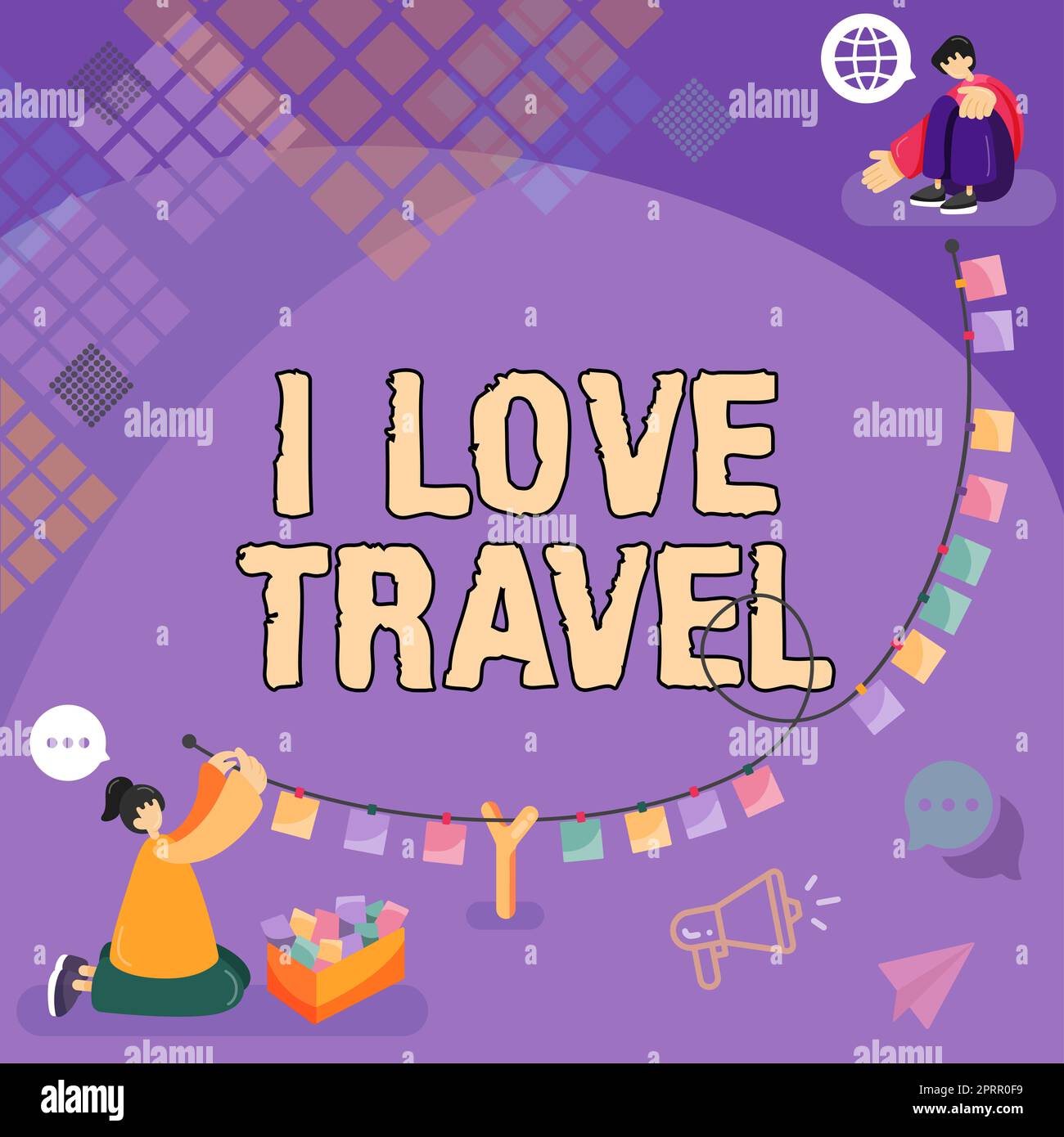 Cartello che mostra i Love Travel. Idea di lavoro essere un fan di viaggio andare in viaggio scoprire nuovi posti Foto Stock