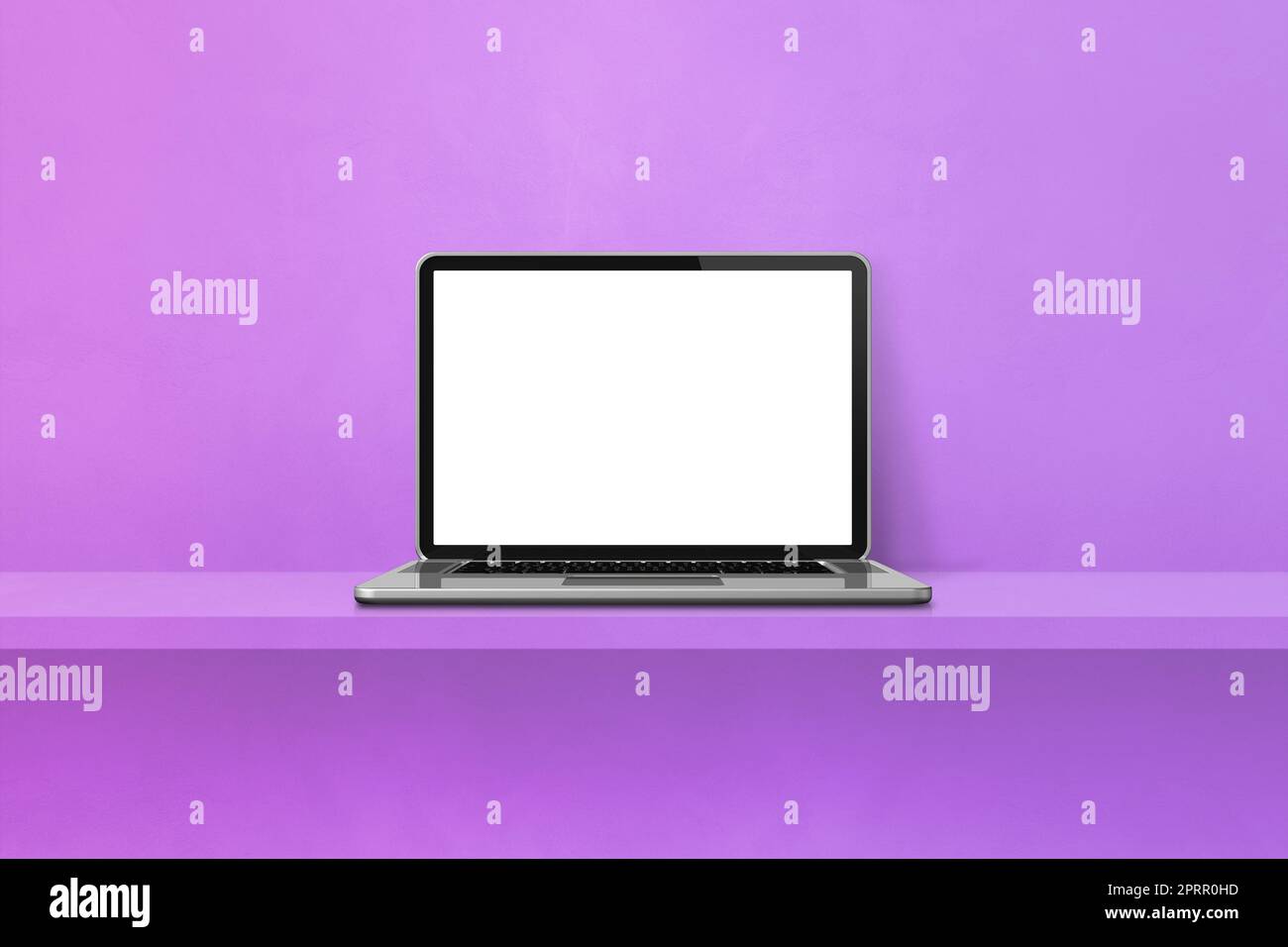 Computer portatile su scaffale viola. Sfondo quadrato. 3D Illustrazione  Foto stock - Alamy