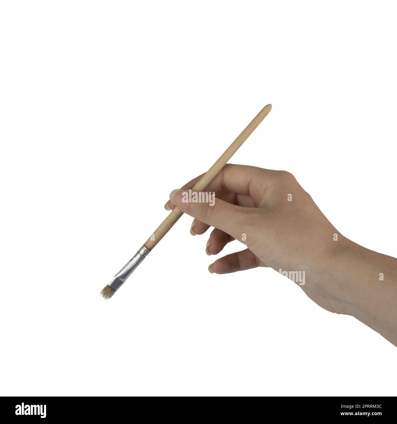 un pennello nella mano femmina su sfondo trasparente Foto Stock
