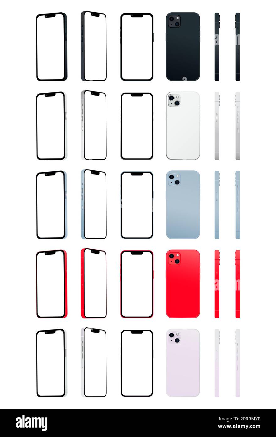 Set di 30 PC Novelty smartphone moderno 14, colori originali, modelli per la pubblicità - Vector Foto Stock