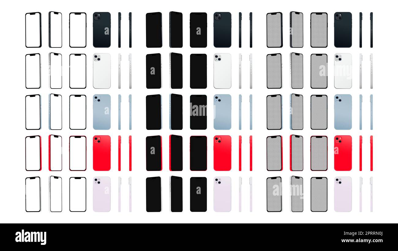 Set di 90 PC Novelty smartphone moderno 14, colori originali, modelli per la pubblicità - Vector Foto Stock