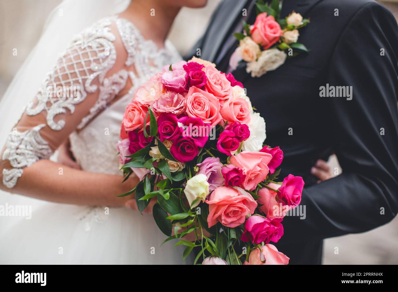 bella foto primo piano matrimonio bouquet di fiori Foto Stock