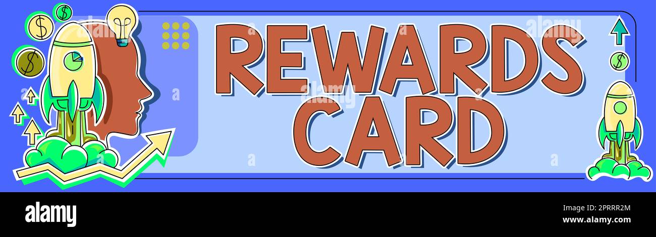 Testo che mostra la carta Inspiration Rewards. Word for Help guadagna punti in denaro miglia dagli incentivi per gli acquisti giornalieri Foto Stock