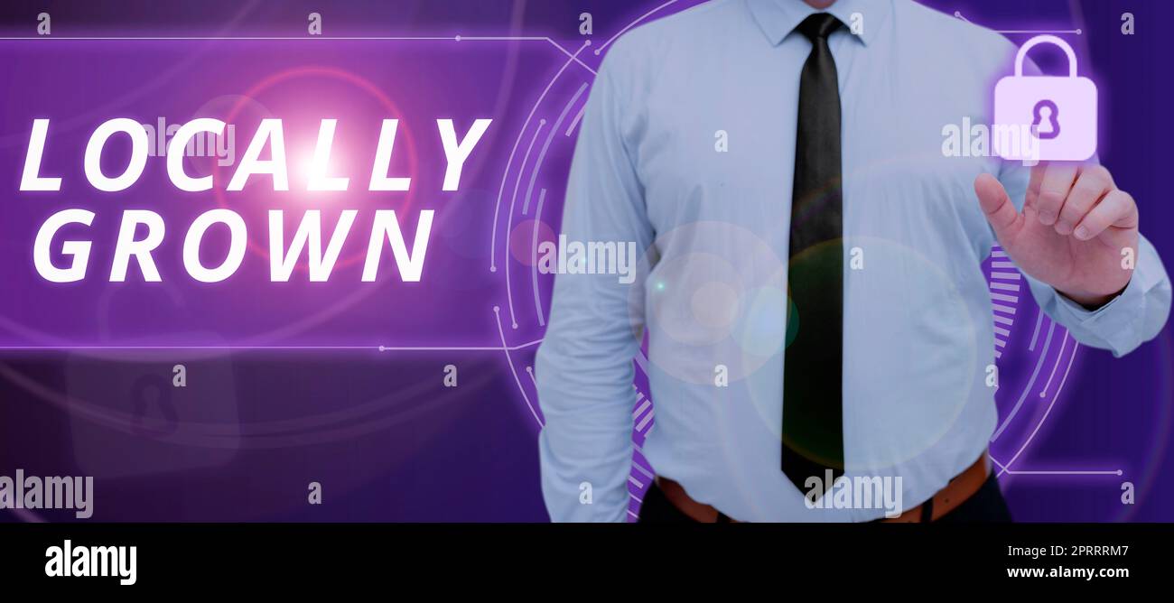 Testo che mostra l'ispirazione coltivata localmente. Panoramica delle attività prodotti ortaggi freschi di campagna agricola Foto Stock