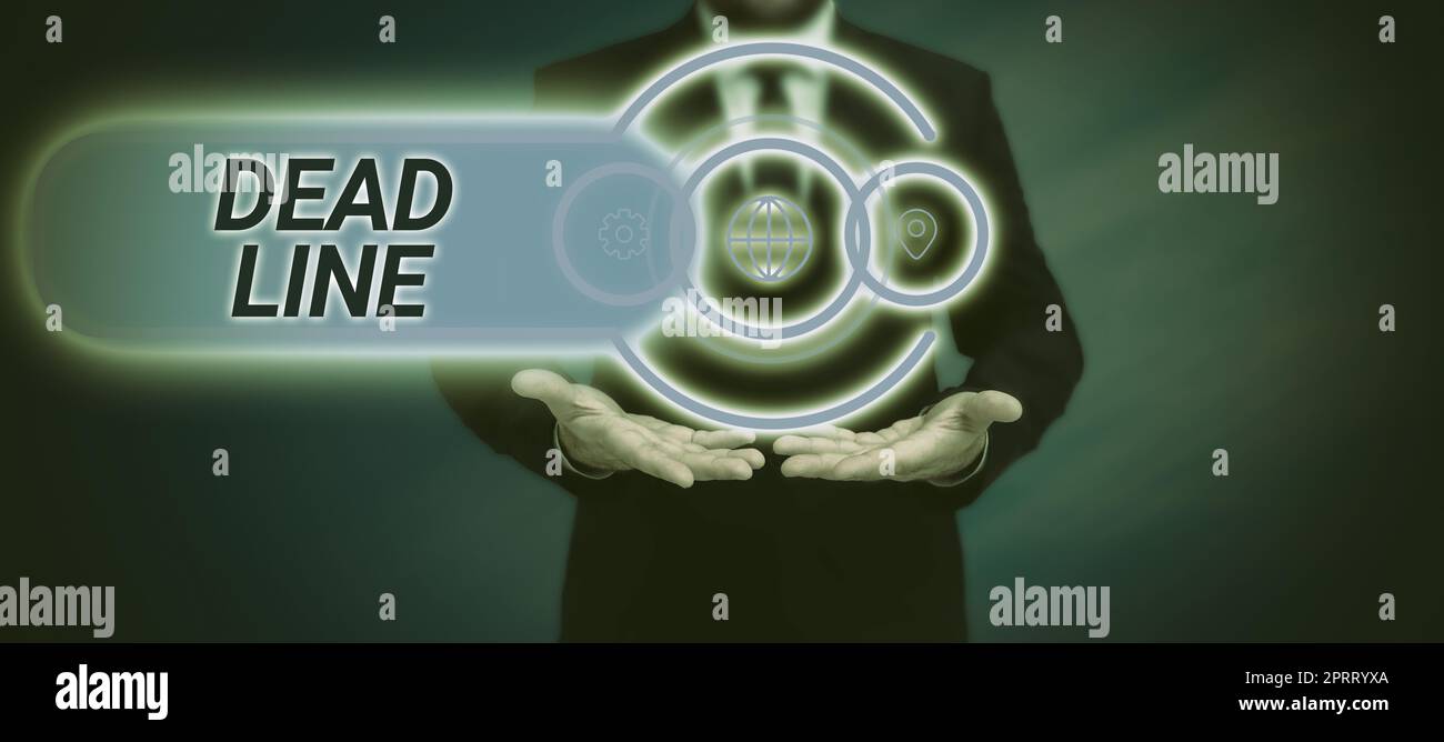 Ispirazione che mostra il segno Dead Line. Periodo di tempo di panoramica aziendale entro il quale qualcosa deve essere finito o compiuto Foto Stock
