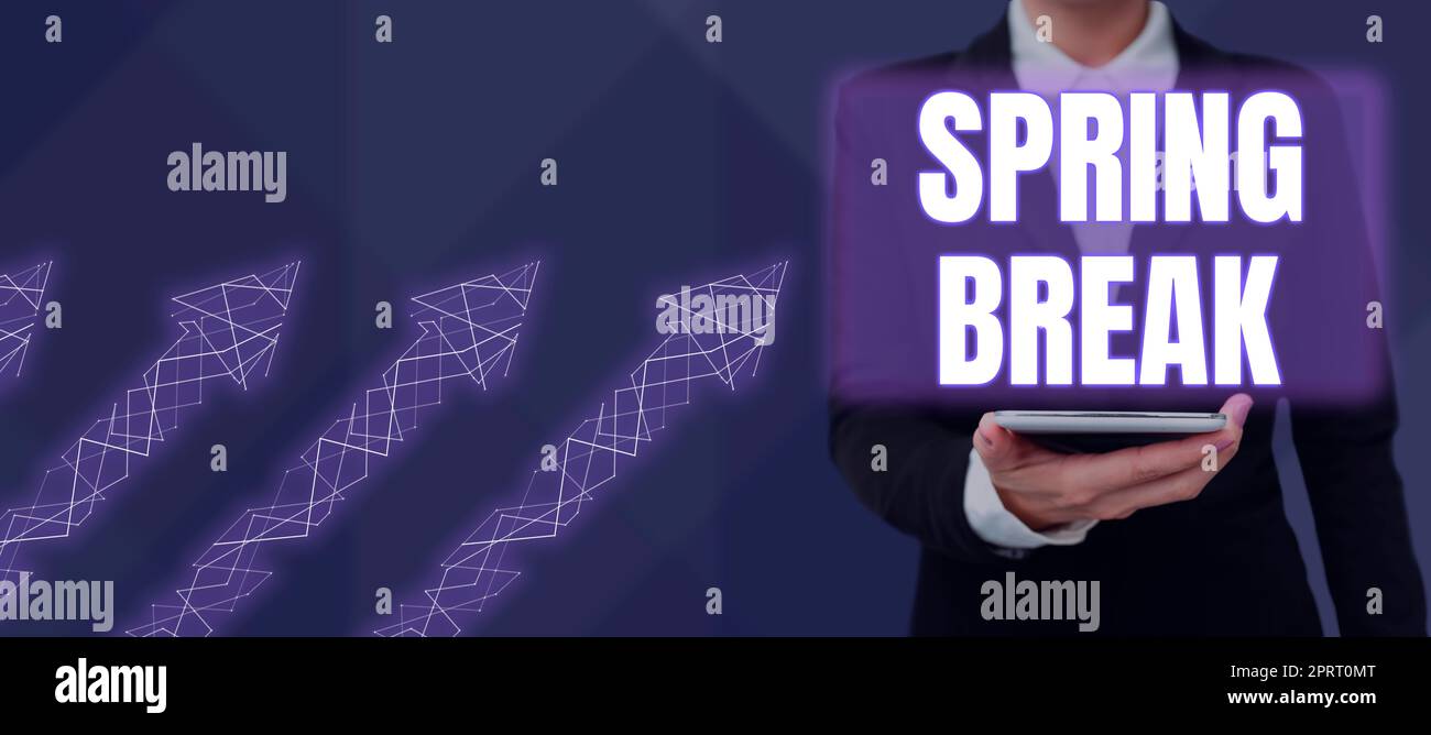 Segno che mostra l'interruzione di molla. Panoramica aziendale periodo di vacanza a scuola e università in primavera Foto Stock