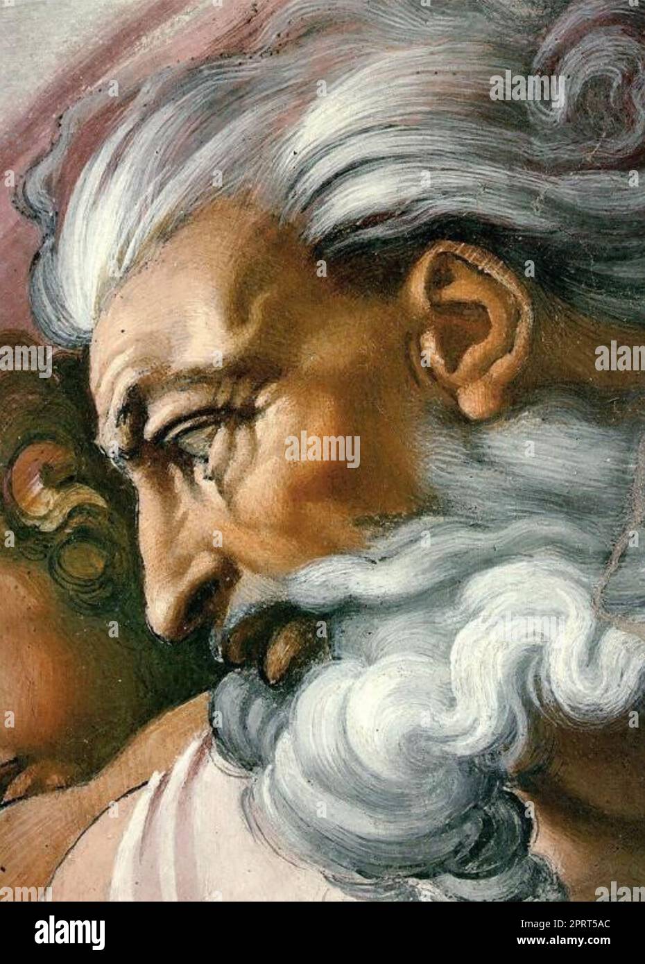 LA CREAZIONE DEL dettaglio ADAM che mostra Dio nella Cappella Sistina di Michelangelo Foto Stock