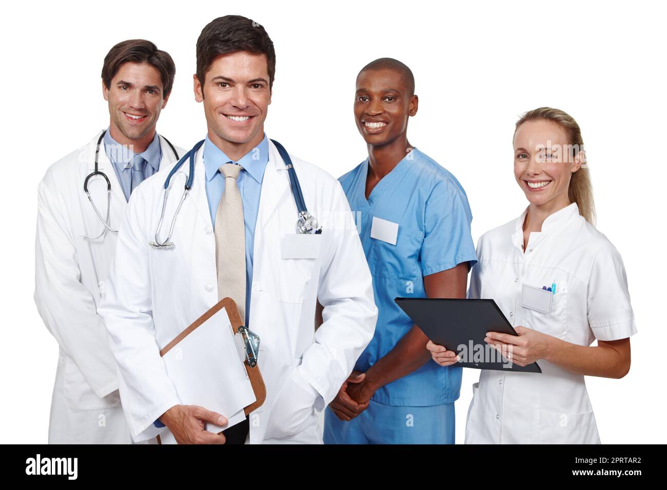 Il miglior team dell'ospedale. Studio shot di un gruppo diverso di personale medico. Foto Stock