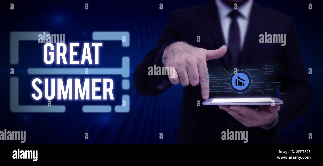 Scrittura visualizzazione testo Grande estate. Un'idea d'affari avere divertimento buon sole andare alla spiaggia godere all'aperto Foto Stock