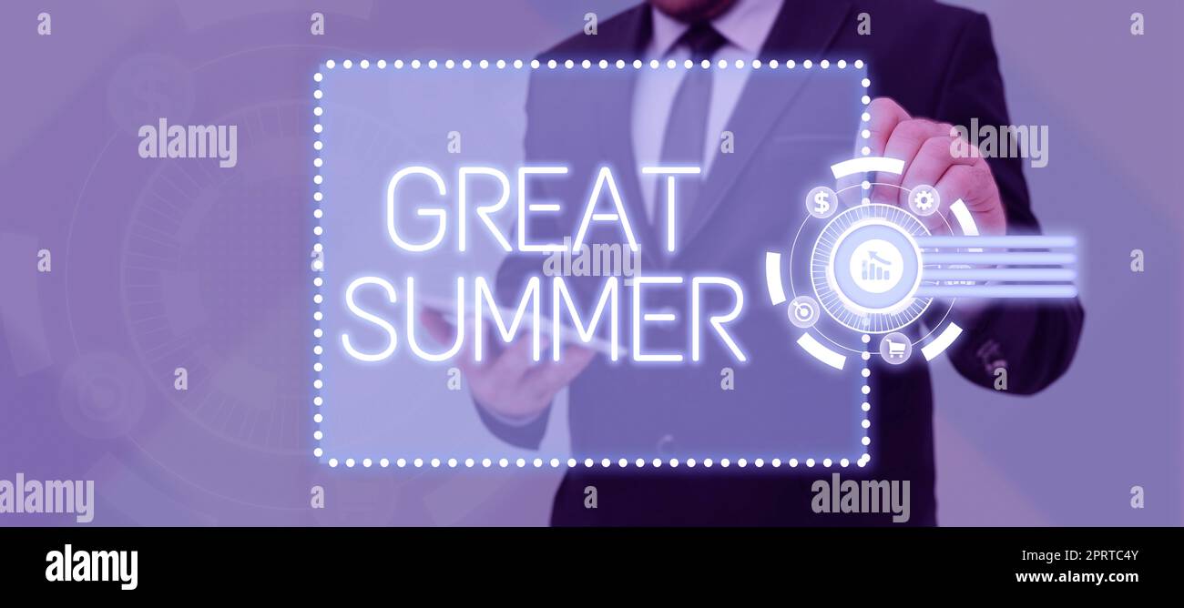 Cartello di testo che mostra Great Summer. Un'idea d'affari avere divertimento buon sole andare alla spiaggia godere all'aperto Foto Stock