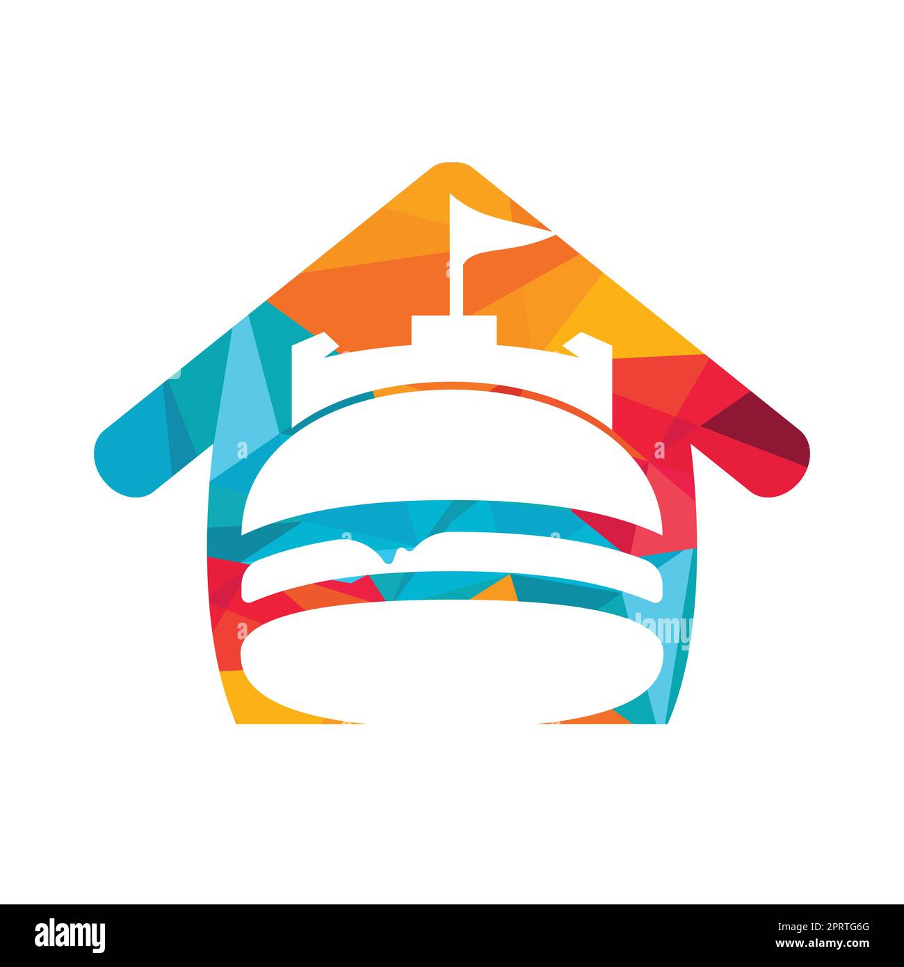 Burger castello vettore logo design. Logo Fort Burgher. Illustrazione Vettoriale