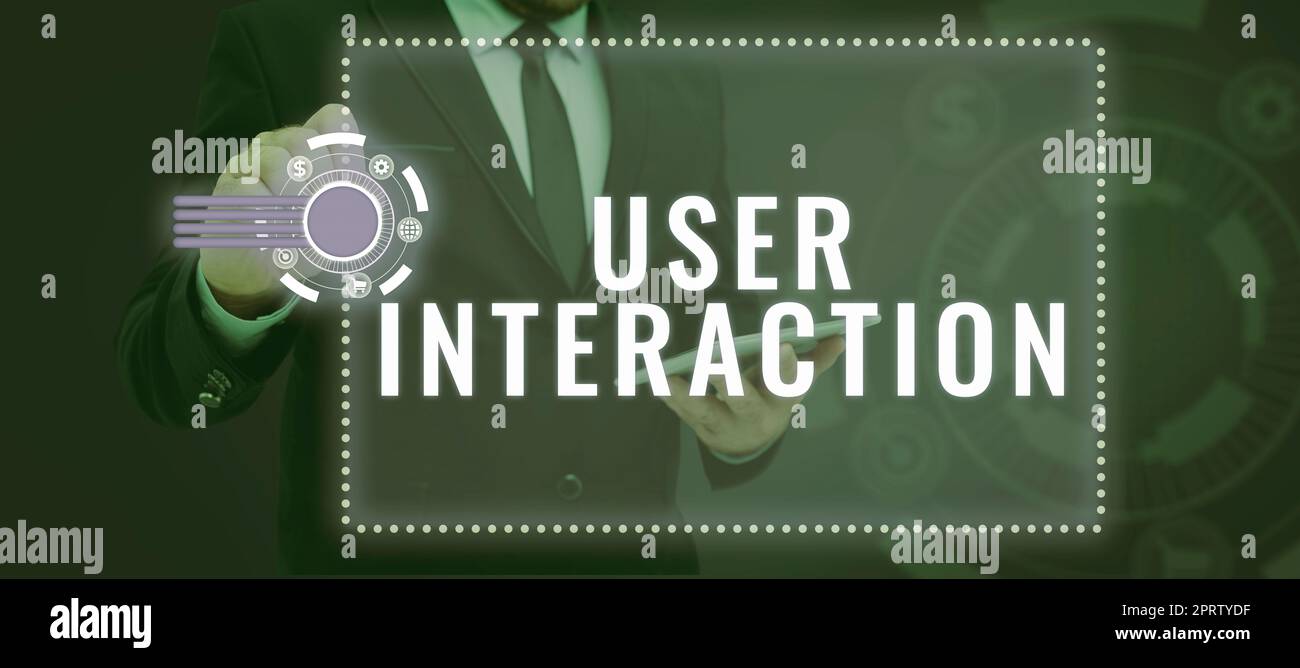 Visualizzazione concettuale interazione con l'utente, panoramica aziendale su come agisce il cliente sul sistema e viceversa Foto Stock