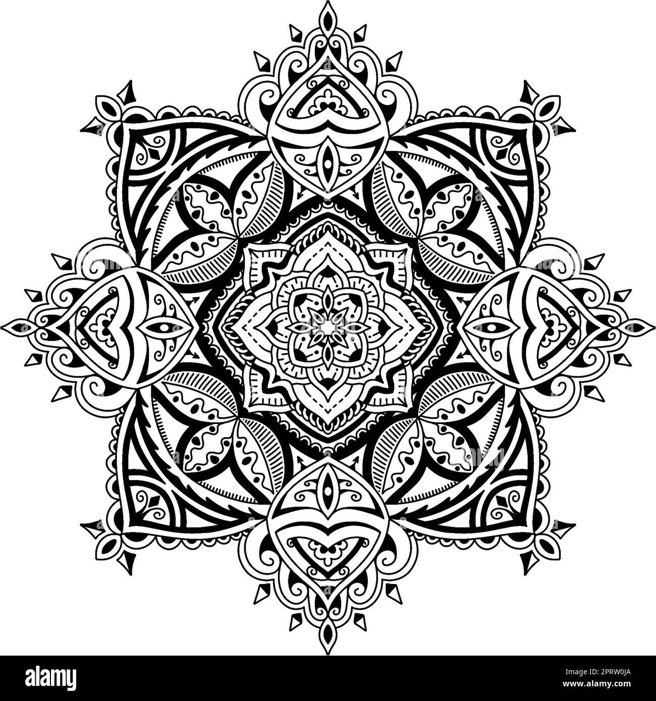 Modello Mandala floreale circolare. Tatuaggio e sfondo di henna. Ornamento decorativo in stile etnico orientale Foto Stock