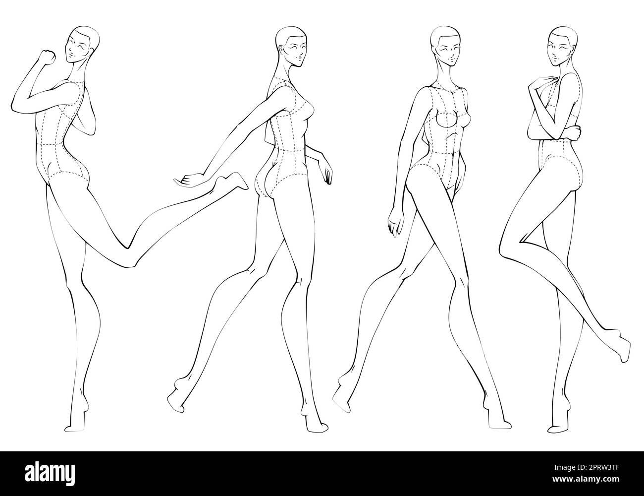 Moda figura dieci teste modello di design croquis Illustrazione Vettoriale