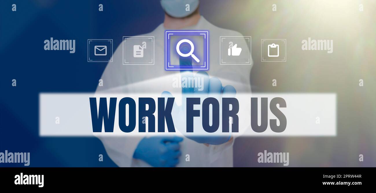 Scrivere visualizzare testo lavoro per noi. Invito al concetto Internet per entrare a far parte di un gruppo di lavoro istituzione aziendale Foto Stock