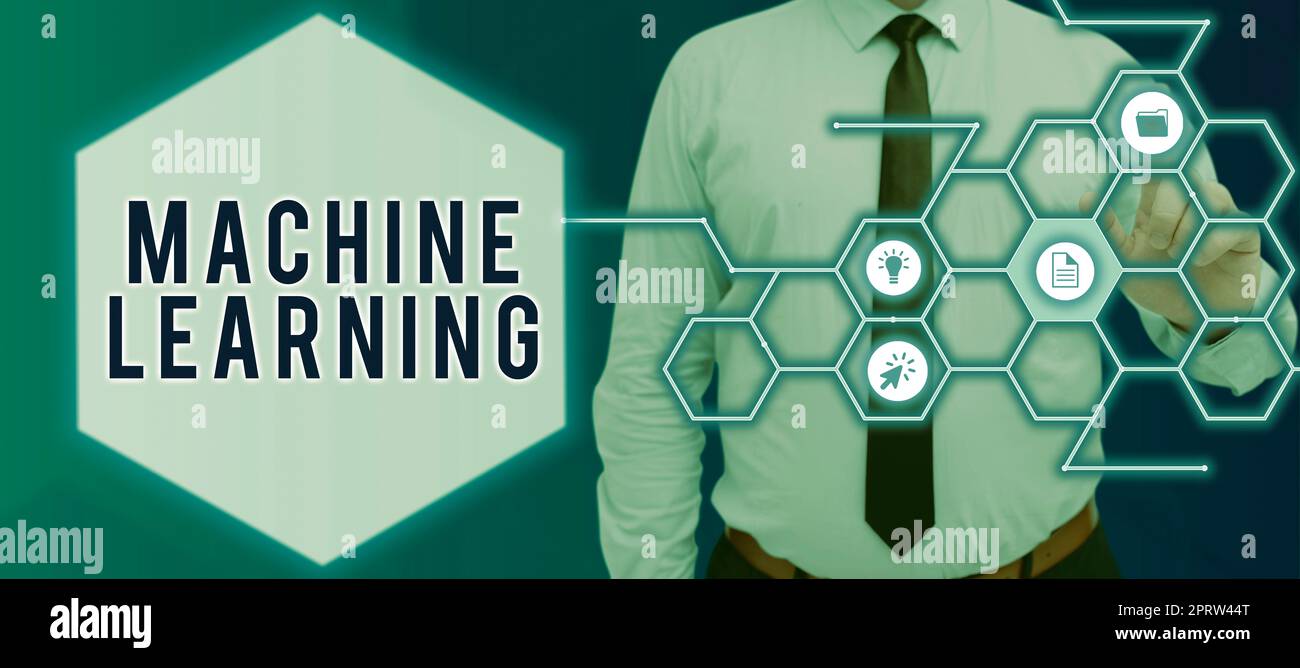 Scrittura a mano segno macchina Learningdare ai computer la capacità di essere insegnato con i dati. Parola per dare ai calcolatori la capacità di essere insegnato con i dati Foto Stock