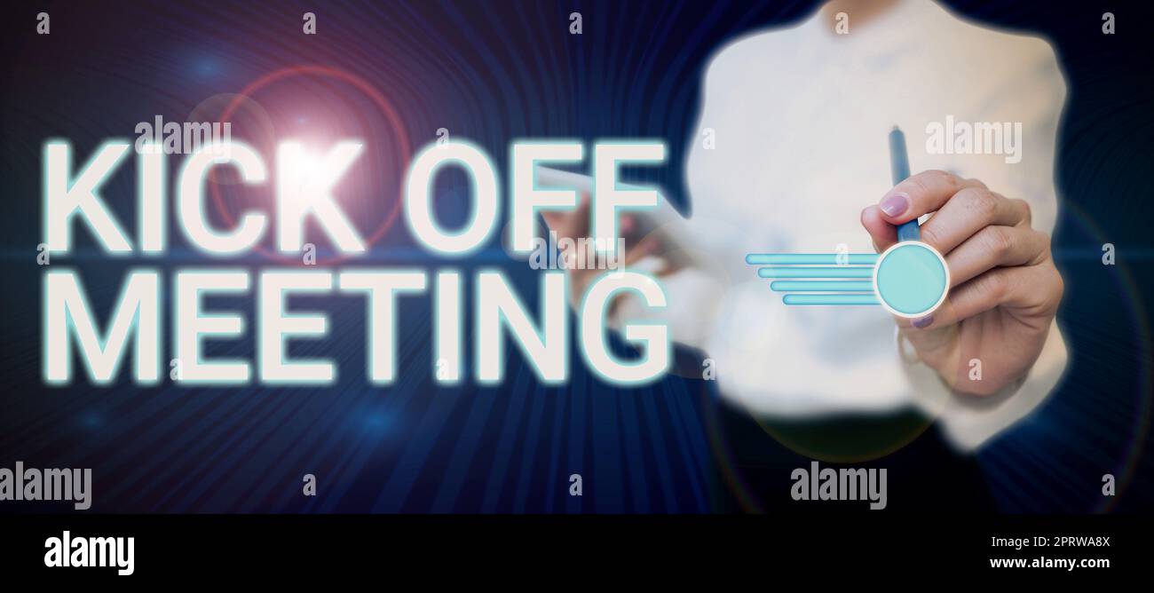 Testo calligrafia Kickoff Meetingdiscussione speciale sulle legalità coinvolte nel progetto. Internet Concept discussione speciale sulle legalità coinvolte nel progetto Foto Stock