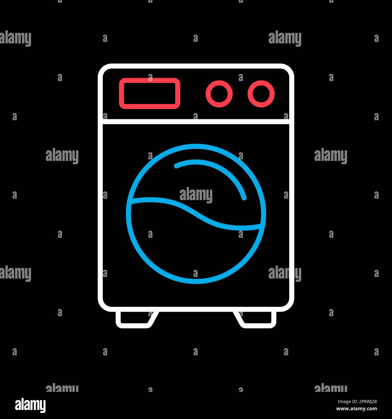 Lavatrice vettore piano isolato su sfondo nero icona. Simbolo grafico per il design, il logo, l'app, l'interfaccia utente e il sito Web di elettrodomestici Foto Stock