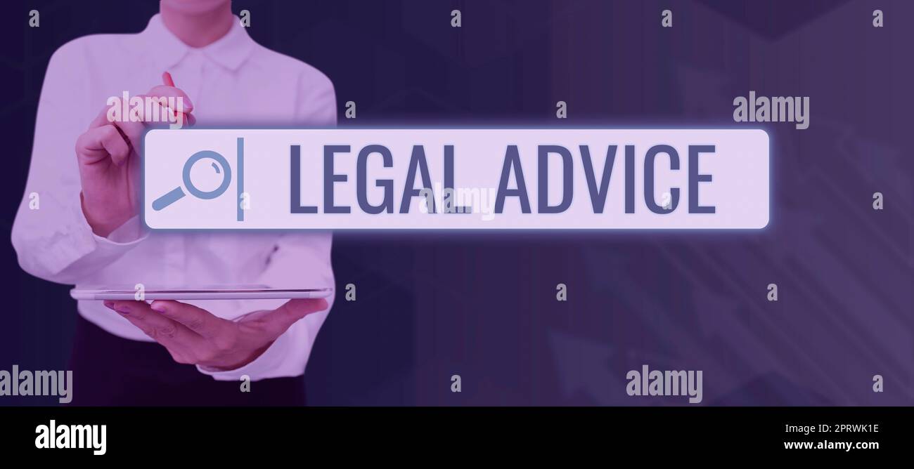Segno di scrittura a mano Avviso legale. Parola per parere dell'Avvocato sulla procedura legislativa in una particolare situazione Foto Stock