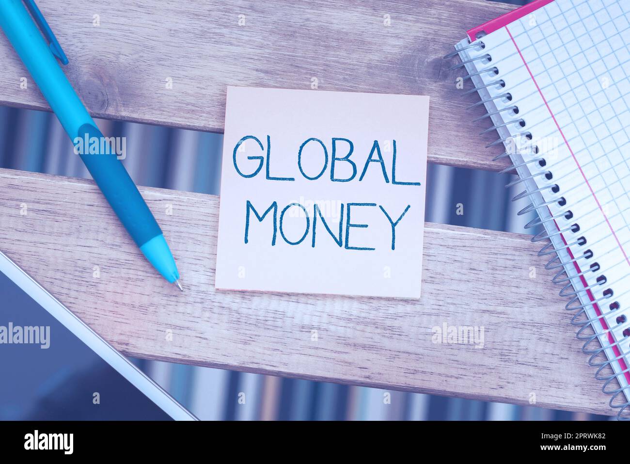 Visualizzazione concettuale Global Money. Panoramica del business International Finance la valuta mondiale ha transitato a livello globale Foto Stock