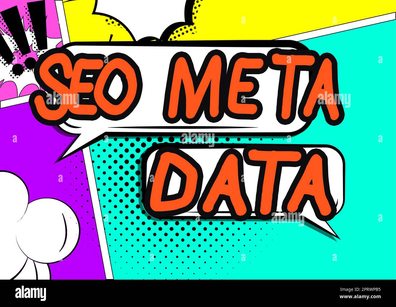 Visualizzazione concettuale Seo Meta Data. Concetto significato Ottimizzazione dei motori di ricerca strategia di marketing online coppia di bolle di chat vuote che rappresentano la comunicazione sui social media. Foto Stock