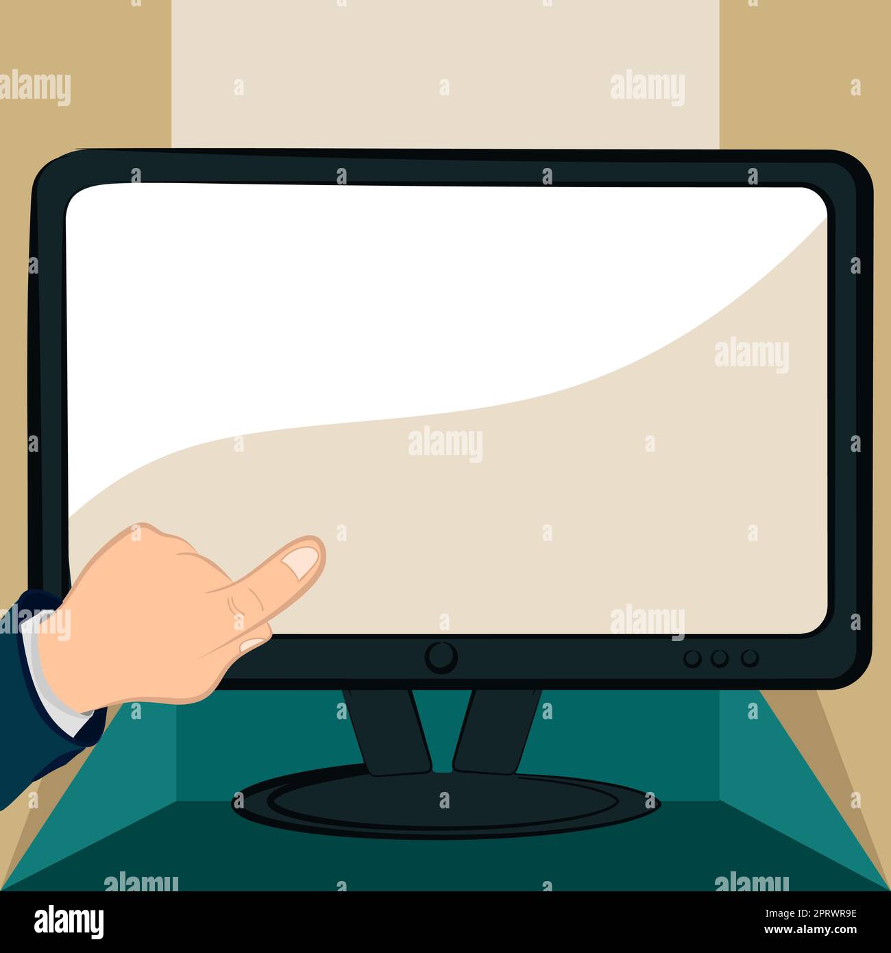 Un dito indica le informazioni importanti. Annuncio Cruial di presentazione della mano. Uomo che mostra gli aggiornamenti recenti. Executive visualizzazione di messaggi critici. Foto Stock