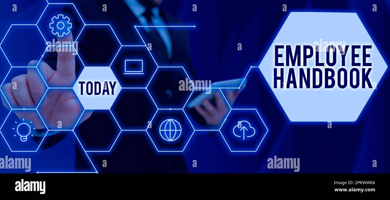 Documento manuale per i dipendenti con visualizzazione concettuale che contiene le procedure operative dell'azienda. Documento concettuale Internet che contiene le procedure operative dell'azienda Foto Stock