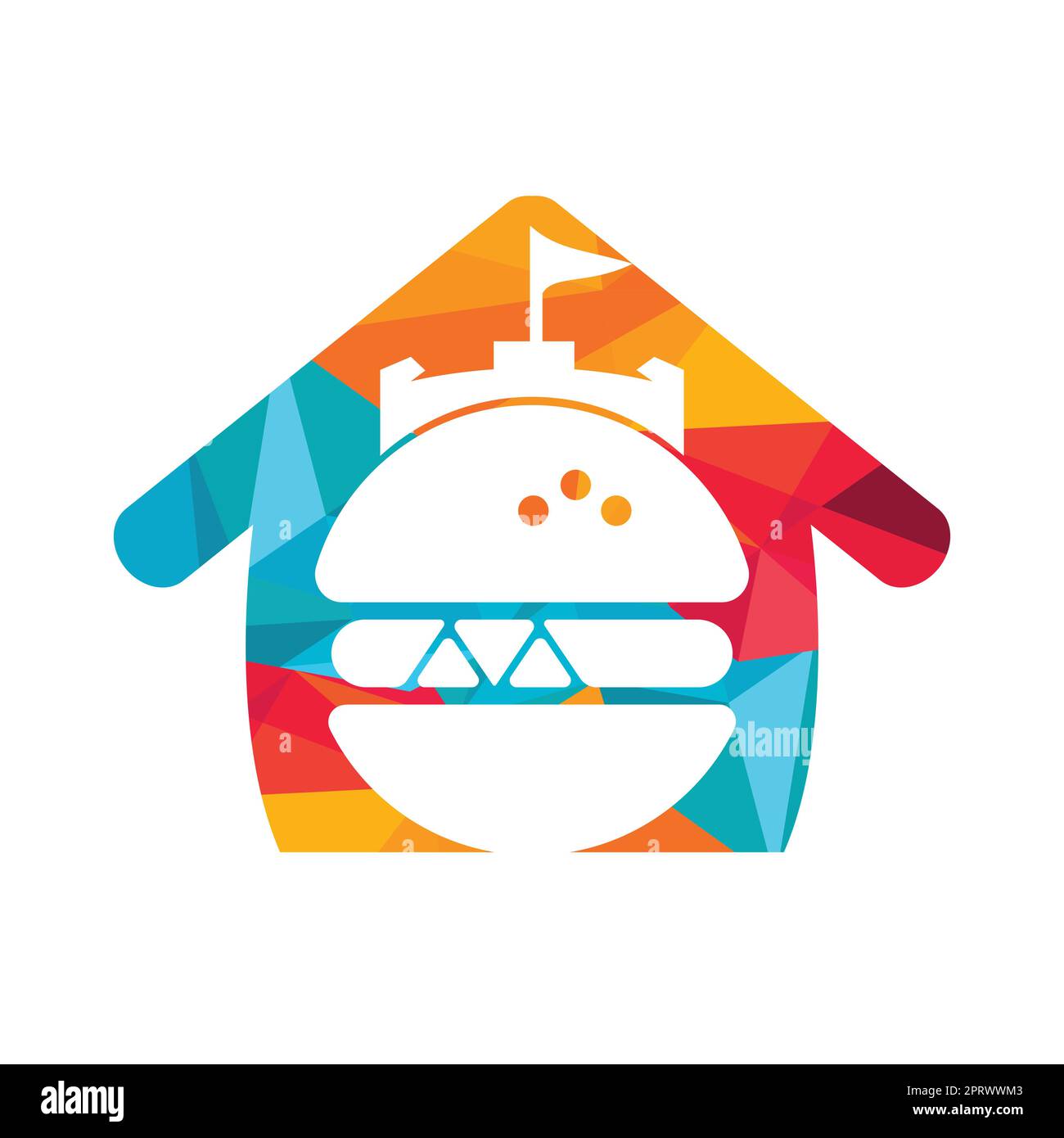 Burger castello vettore logo design. Logo Fort Burgher. Illustrazione Vettoriale
