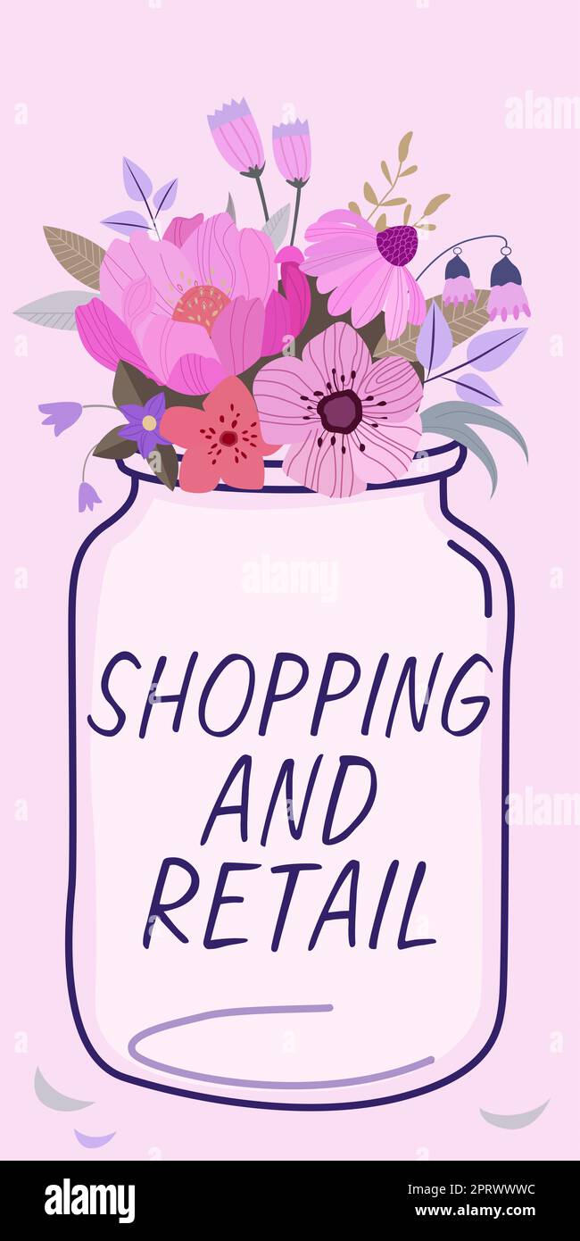 Didascalia concettuale Shopping e Retail. Processo di idea aziendale per la vendita di servizi di beni di consumo ai clienti Foto Stock